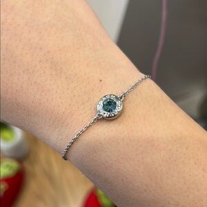 Coach Silver and Blue Bracelet with Dainty Chain and Circular Pendant